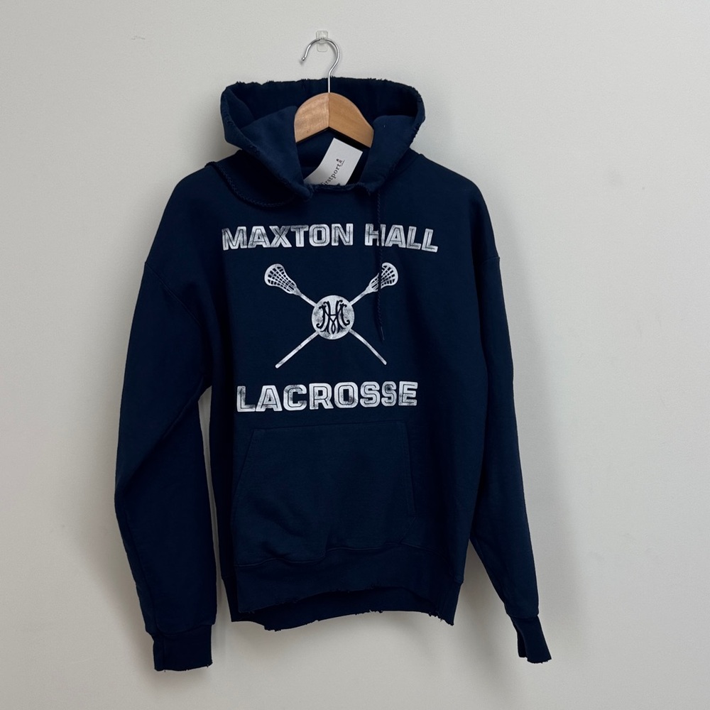 RARE Maxton Hall Lacrosse Hoodie M Navy Frayed Edge Amazon Prime Show Fan Merch - Picture 2 of 7